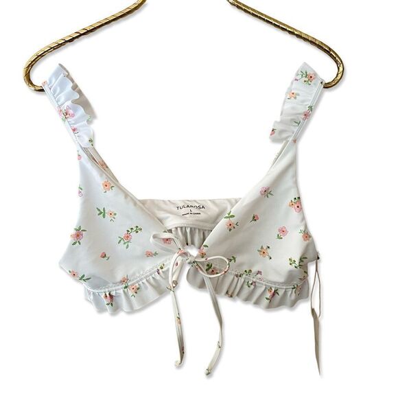 Tularosa Dreamer Bikini Top tea party floral ruffle swimsuit Revolve NWT L - Picture 5 of 13
